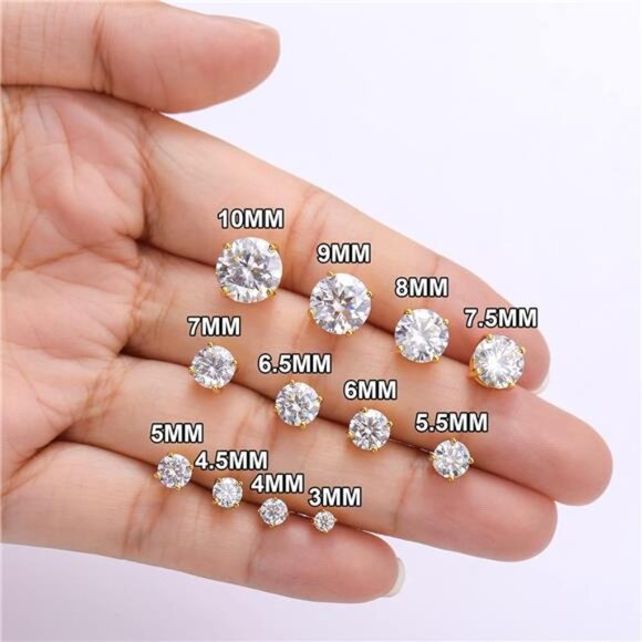 Moissanite Stud Earrings Screw Back 3-10mm 0.2ct-8.0ct 18K White Yellow RoseGold - Picture 2 of 7